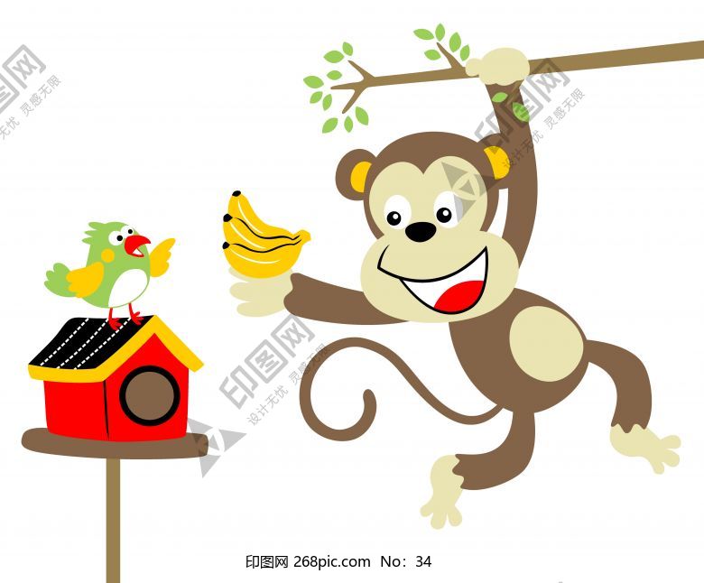 开心摘香蕉猴子卡通动物