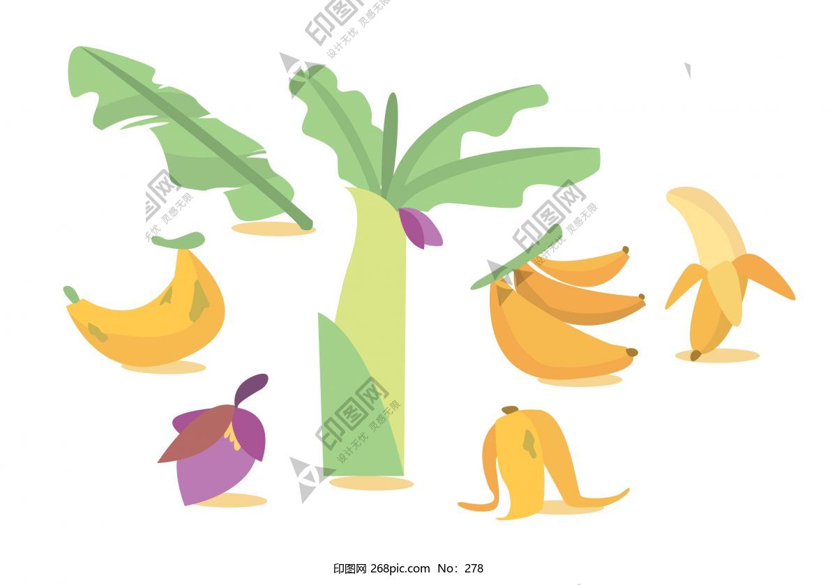 手绘插花绿植香蕉树叶子矢量素材