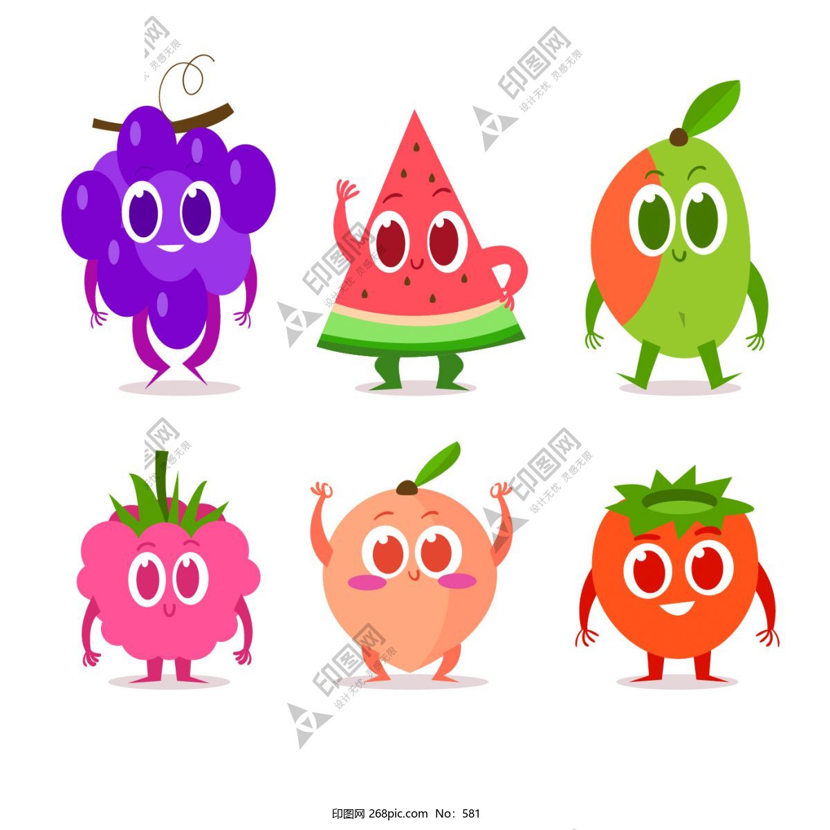 6款彩色表情水果矢量素材