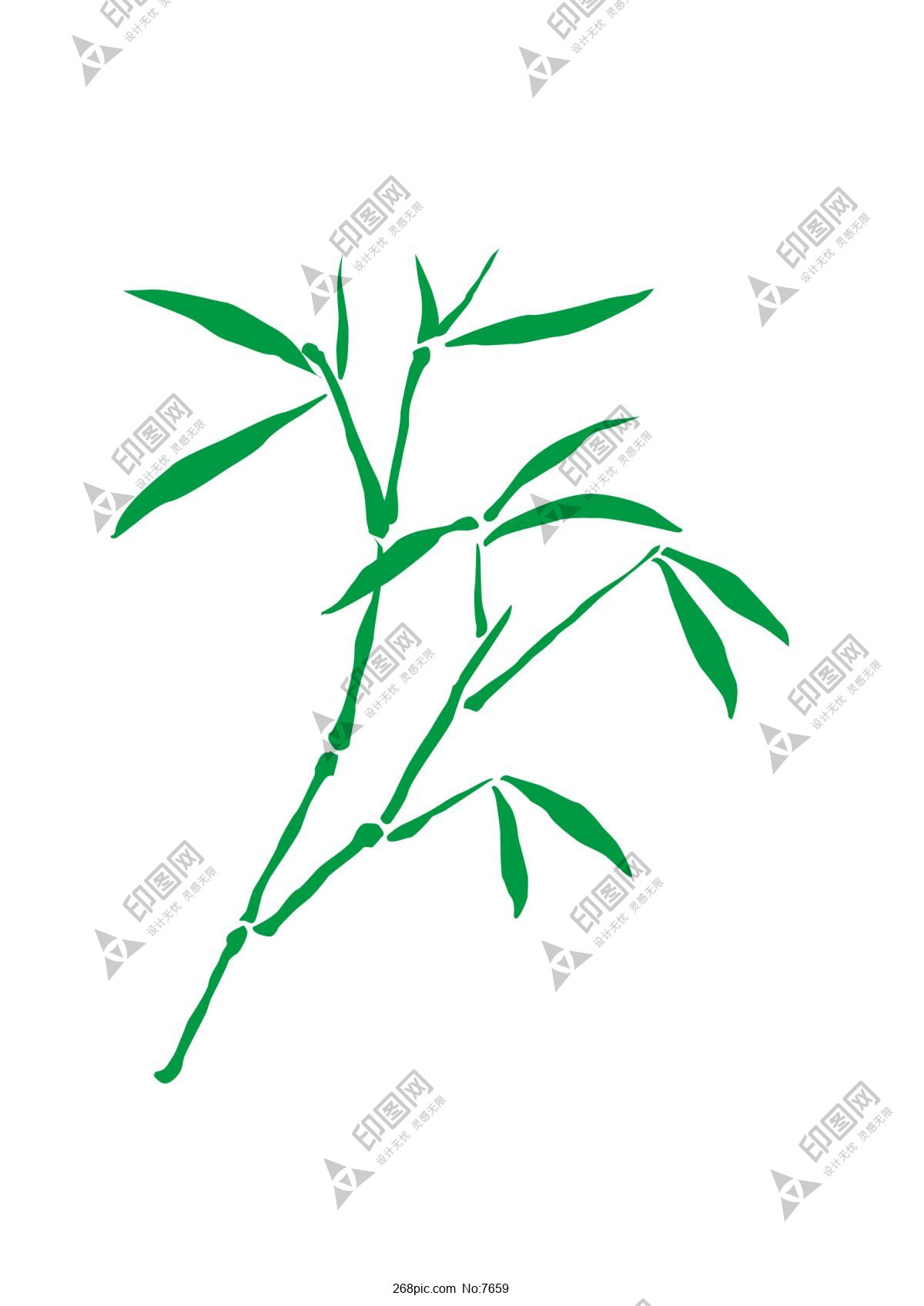一根唯美的绿色竹子带竹叶矢量