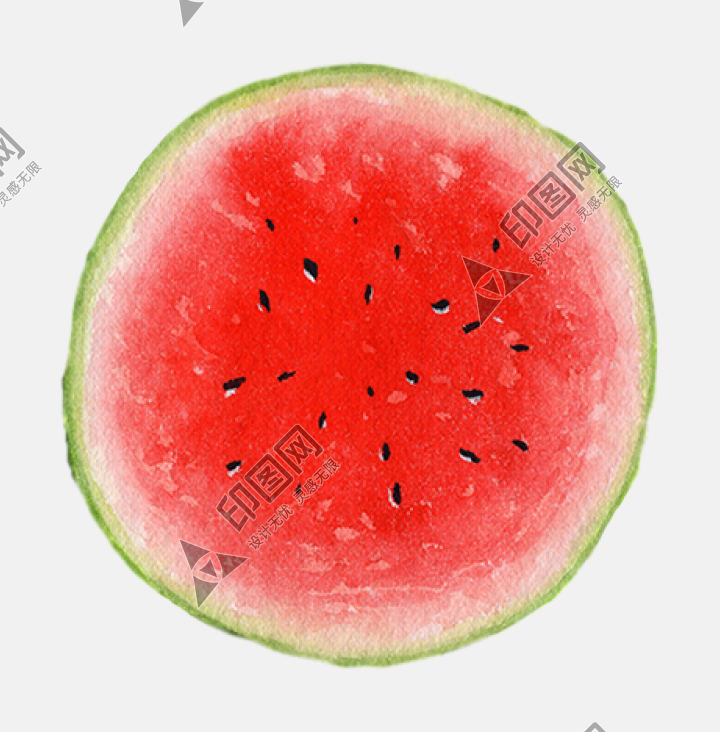 圓形西瓜水彩插畫