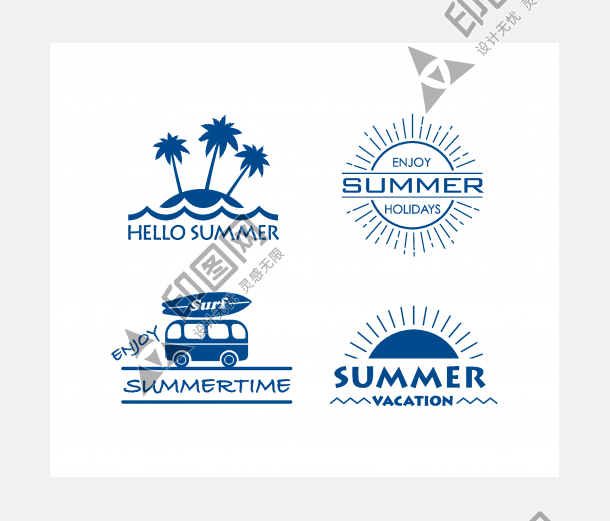 夏日熱帶海邊沖浪矢量LOGO元素