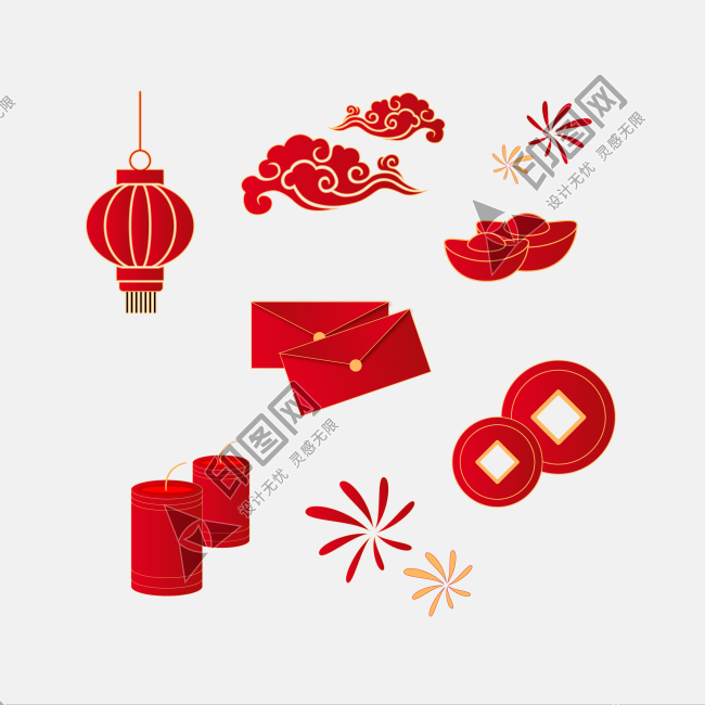 紅色矢量中式新年貼紙素材logo