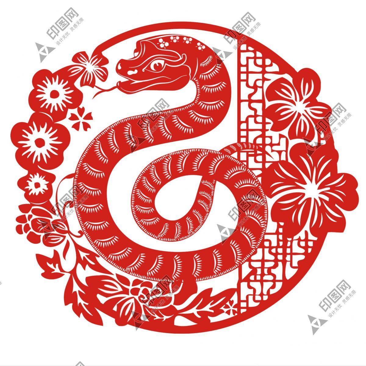 紅色喜慶蛇年窗花蛇年剪紙元素