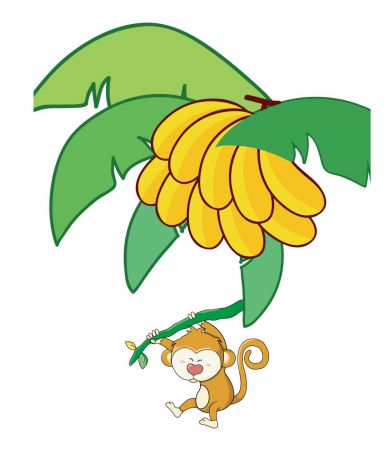 在香蕉树上玩耍的猴子
