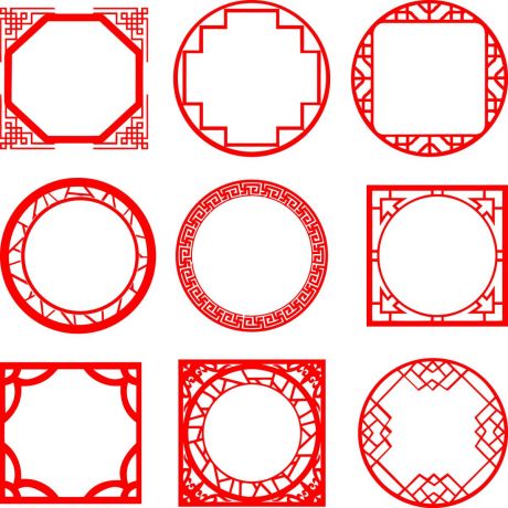 圆形中式古典边框设计素材-花纹图案