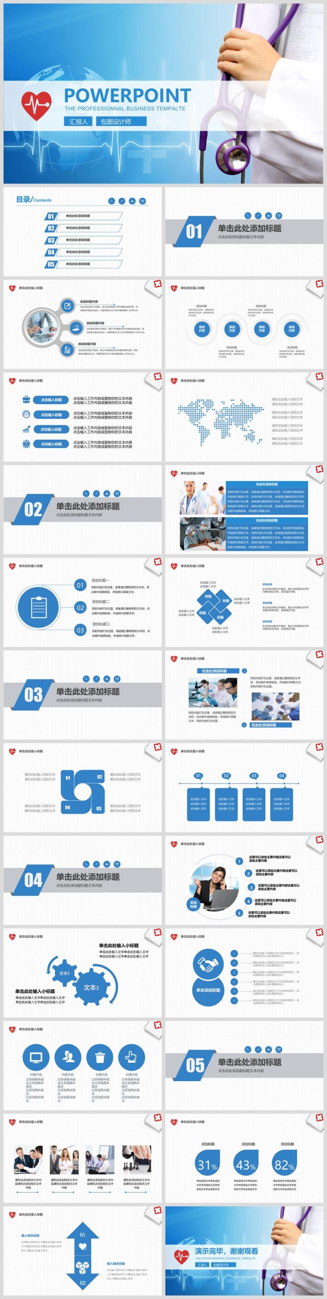 藍白經典醫(yī)療行業(yè)商務匯報專用 PPT 模板精選