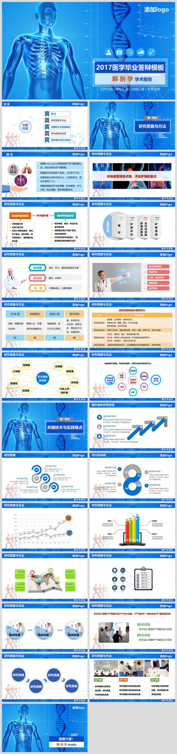 藍色醫學風解剖學畢業答辯 PPT 模板精選