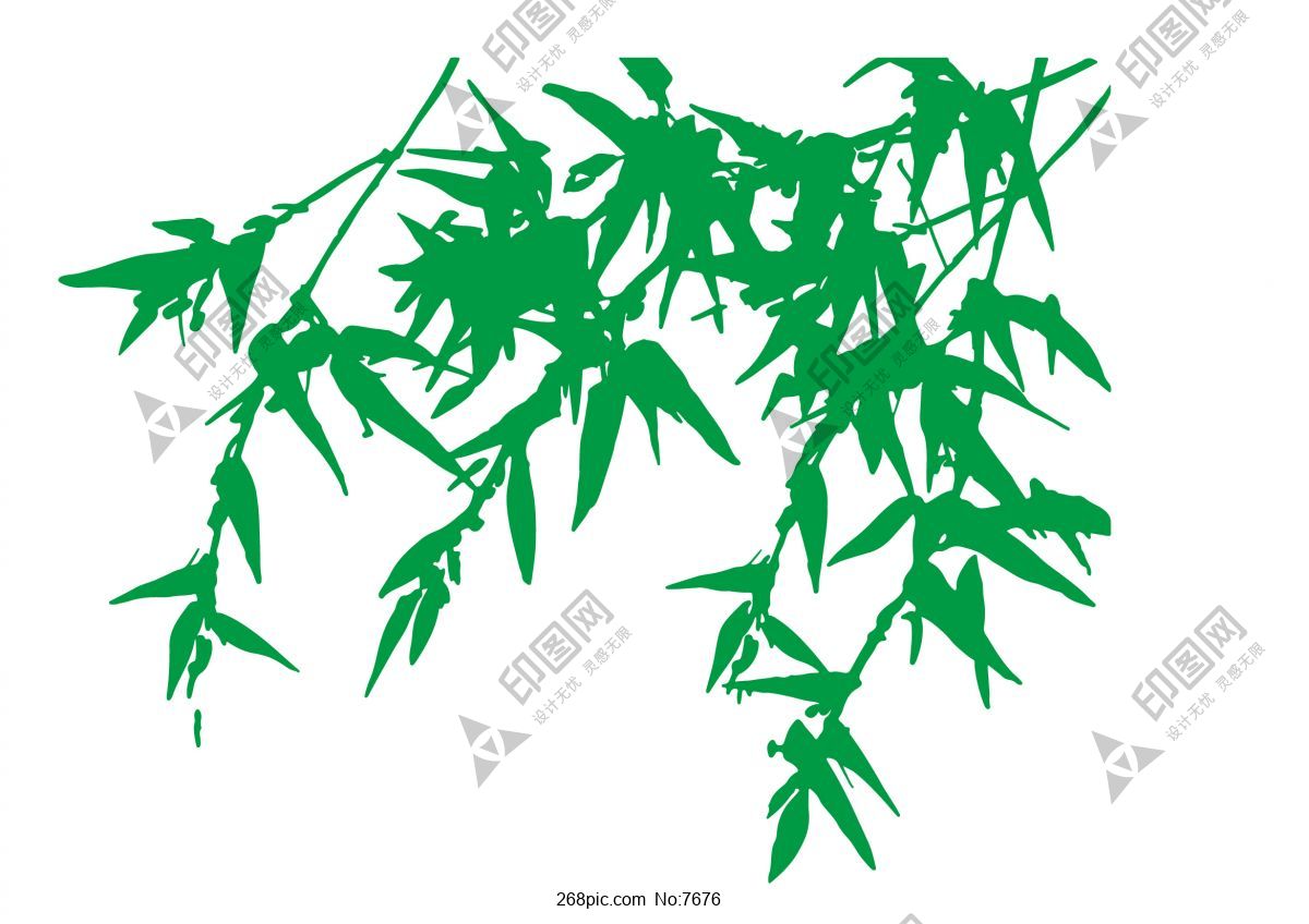 右上角幾枝綠色竹子帶幾片竹葉卡