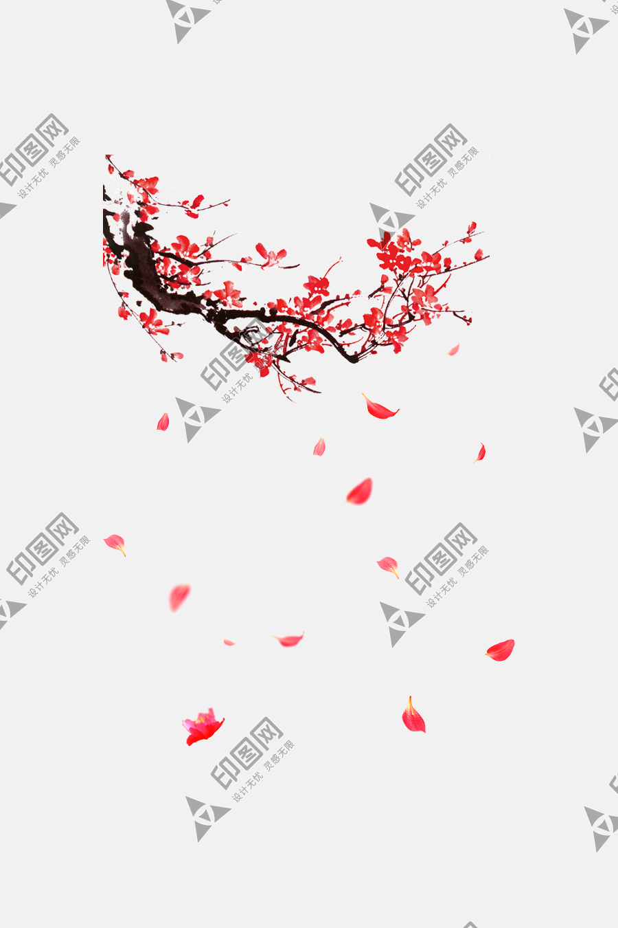 紅色中國風飄落梅花花瓣